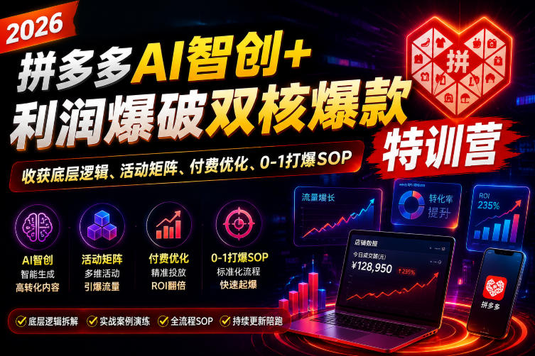 2026拼多多AI智创+利润爆破双核爆款特训营,收获底层逻辑、活动矩阵、付费优化、0-1打爆SOP(更新0810)-迦哆网创社