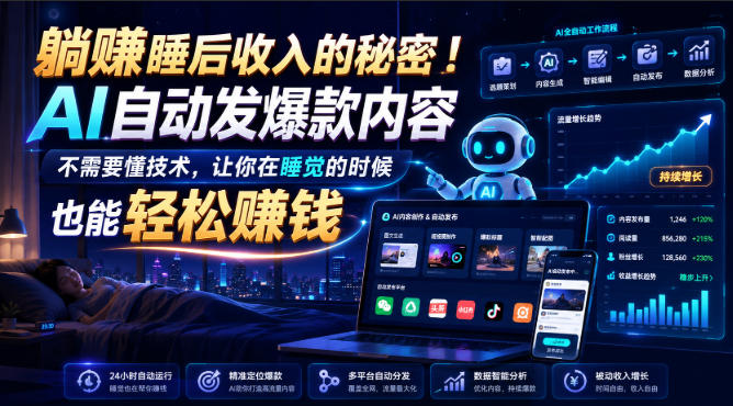躺賺睡后收入的秘密!AI自动发爆款内容,不需要懂技术,让你在睡觉的时候也能轻松賺钱【原创双语字幕】-迦哆网创社