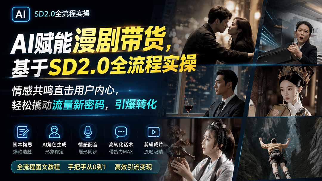 AI赋能漫剧带货,基于SD2.0全流程实操;情感共鸣直击用户内心,轻松撬动流量新密码,引爆转化-迦哆网创社