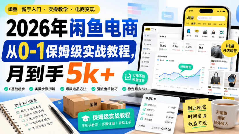 2026年闲鱼电商从0-1保姆级实战教程，月到手5k+-迦哆网创社