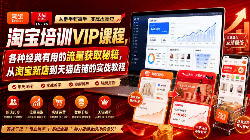 淘宝培训VIP课程,各种经典有用的流量获取秘籍,从淘宝新店到天猫店铺的实战教程(更新08月12日)-迦哆网创社