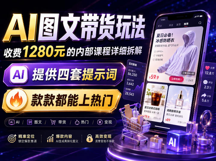 AI图文带货内部玩法，1280内部课程对外系统拆解，看完直接上手变现！-迦哆网创社