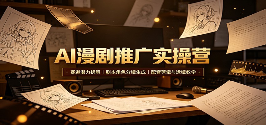 AI漫剧推广实操营：赛道潜力拆解，剧本角色分镜生成，配音剪辑与运镜教学-迦哆网创社