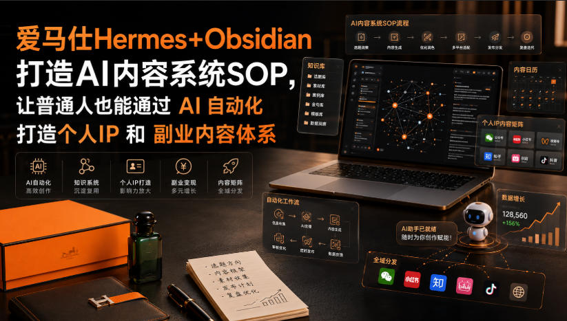 爱马仕Hermes+Obsidian打造AI内容系统SOP，让普通人也能通过 AI 自动化打造个人IP 和 副业内容体系-迦哆网创社