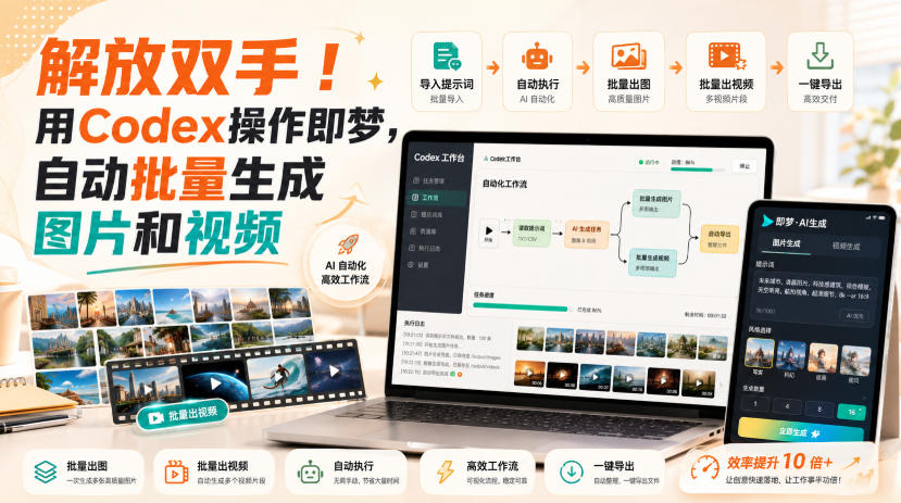 解放双手!用Codex操作即梦,自动批量生成图片和视频-迦哆网创社
