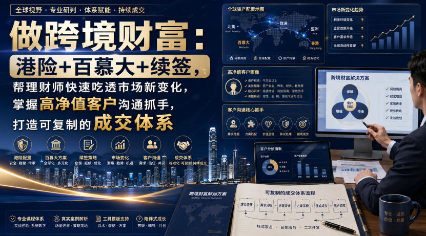 做跨境财富:港险+百慕大+续签,帮理财师快速吃透市场新变化,掌握高净值客户沟通抓手,打造可复制的成交体系-迦哆网创社