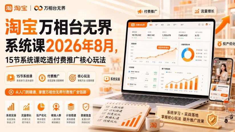 淘宝万相台无界系统课2026年8月，15节系统课吃透付费推广核心玩法-迦哆网创社