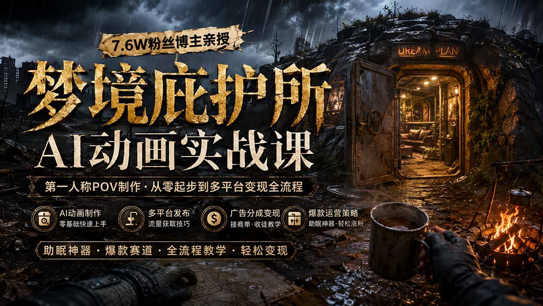 梦境庇护所AI动画实战课：7.6W粉丝博主亲授第一人称POV制作，从零起步到多平台发布变现全流程-迦哆网创社
