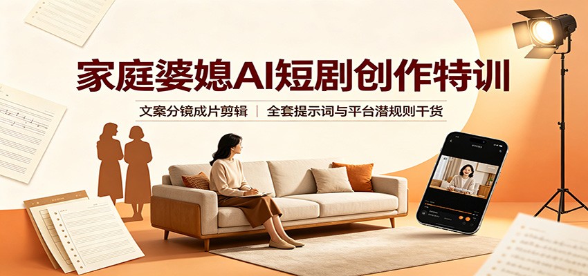 家庭婆媳AI短剧创作特训：文案分镜成片剪辑，全套提示词与平台潜规则干货-迦哆网创社
