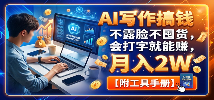 AI写作搞钱:不露脸不囤货,会打字就能赚,月入2W【附工具手册】-迦哆网创社