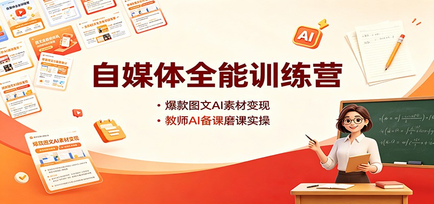 自媒体全能训练营:爆款图文AI素材变现,教师AI备课磨课实操-迦哆网创社