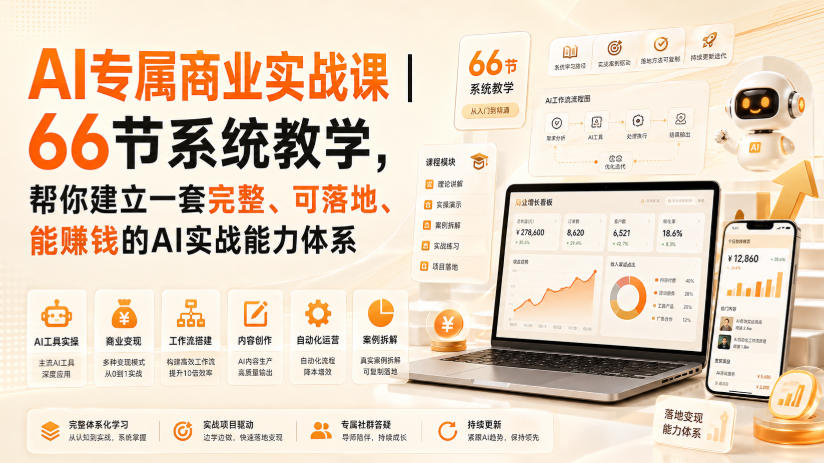 AI专属商业实战课｜66节系统教学，帮你建立一套完整、可落地、能賺钱的AI实战能力体系-迦哆网创社