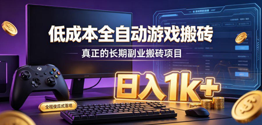 低成本全自动游戏搬砖,真正的长期副业搬砖项目,日入1k+,全程傻瓜式落地【揭秘】-迦哆网创社