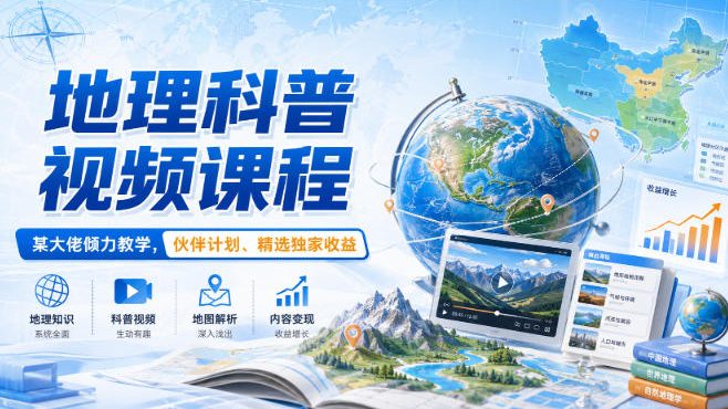 地理科普视频课程,某大佬倾力教学,伙伴计划、精选独家收益-迦哆网创社