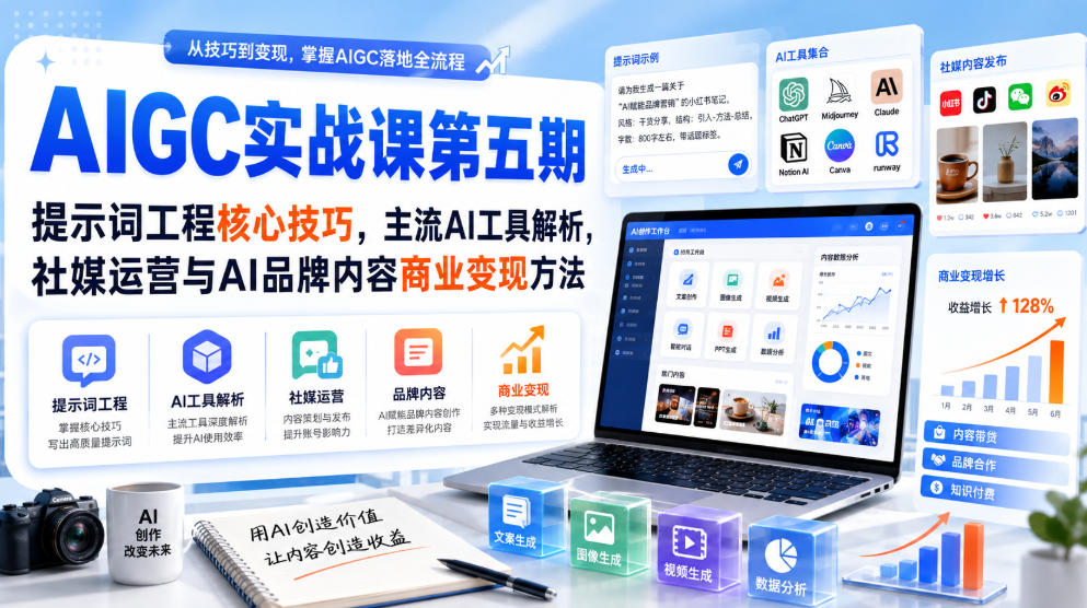 刺猬星球·AIGC实战课第五期，提示词工程核心技巧，主流AI工具解析，社媒运营与AI品牌内容商业变现方法-迦哆网创社
