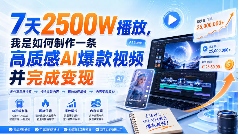 7天2500W播放，我是如何制作一条高质感AI爆款视频并完成变现-迦哆网创社