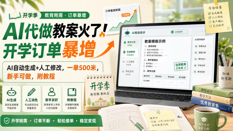 AI代做教案火了!开学订单暴增,AI自动生成+人工修改,一单500米,新手可做,附教程【揭秘】-迦哆网创社