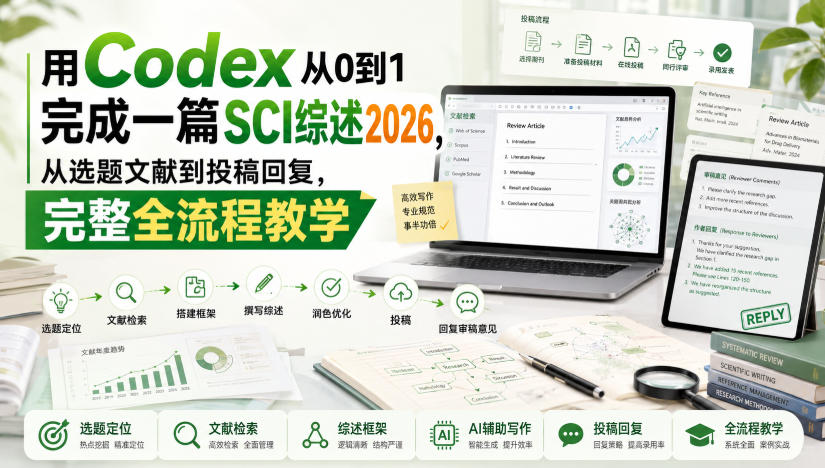 用Codex从0到1完成一篇SCI综述2026,从选题文献到投稿回复,完整全流程教学-迦哆网创社