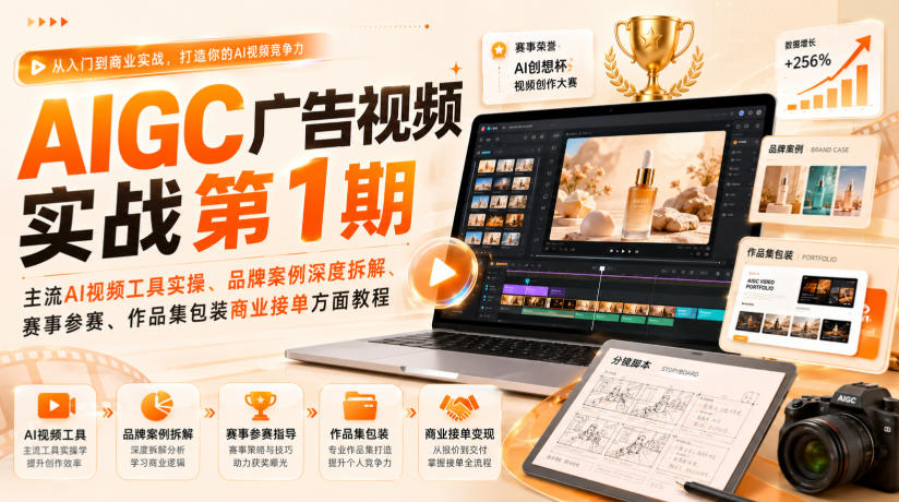 AIGC广告视频实战第1期,主流AI视频工具实操、品牌案例深度拆解、赛事参赛、作品集包装商业接单方面教程-迦哆网创社