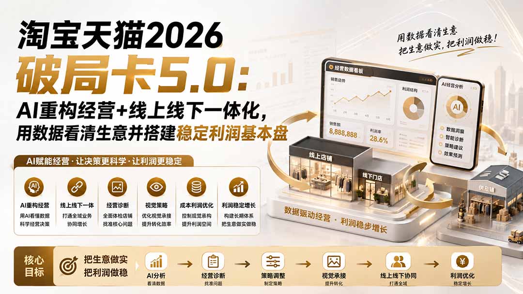 淘宝天猫2026破局卡5.0:AI重构经营+线上线下一体化,用数据看清生意并搭建稳定利润基本盘-迦哆网创社