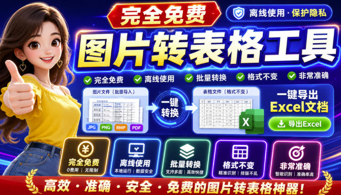图片表格识别提取工具，支持一键从图片中智能提取表格并导出Excel文件，可离线免网运行，FastTableOCR-迦哆网创社