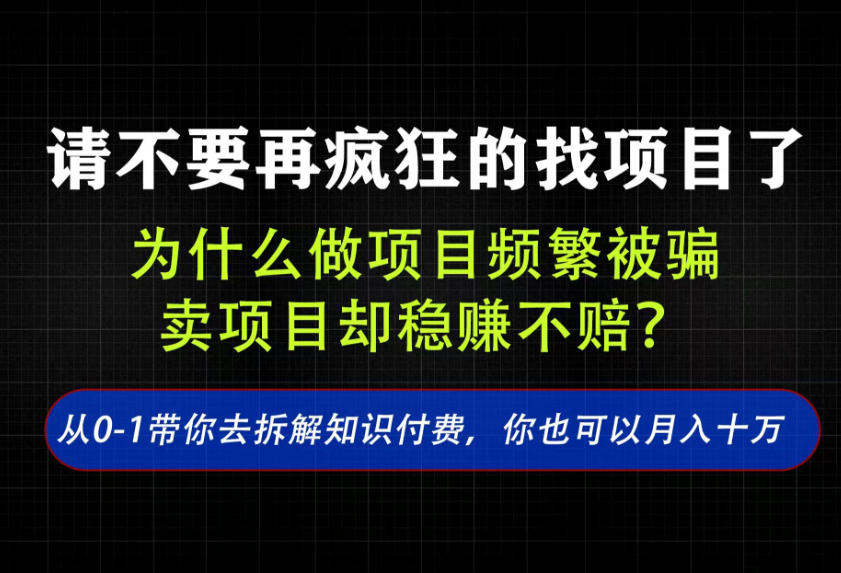 找项目?别傻了!卖项目才是真的一本万利!看完你全都懂了【揭秘】-迦哆网创社