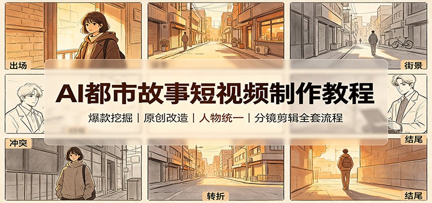AI都市故事短视频制作教程：爆款挖掘原创改造，人物统一分镜剪辑全套流程-迦哆网创社