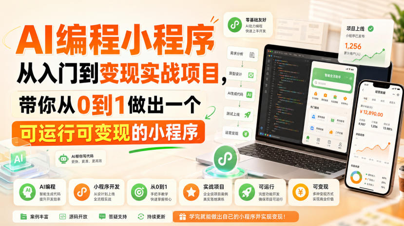 AI编程小程序从入门到变现实战项目，带你从0到1做出一个可运行可变现的小程序-迦哆网创社