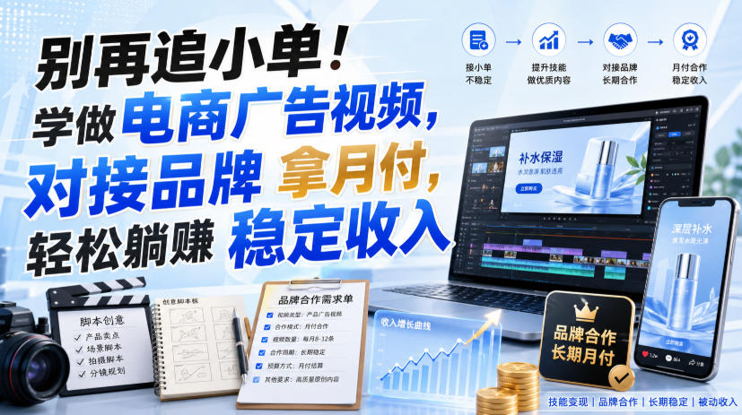 别再追小单！学做电商广告视频，对接品牌拿月付，轻松躺賺稳定收入【原创双语字幕】-迦哆网创社