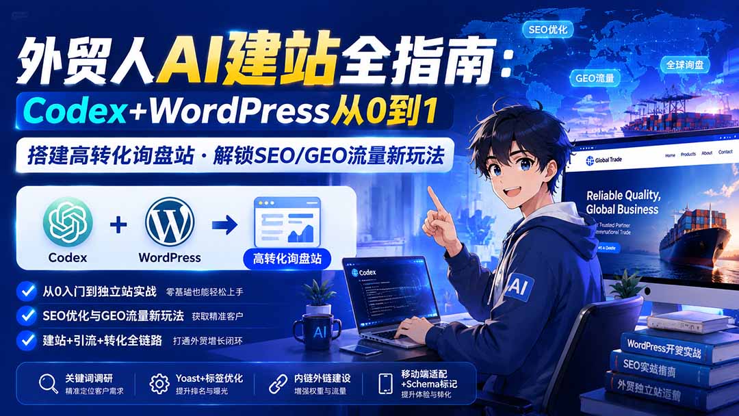 外贸人AI建站全指南：Codex+WordPress从0到1·搭建高转化询盘站·解锁SEO/GEO流量新玩法-更新8月-迦哆网创社