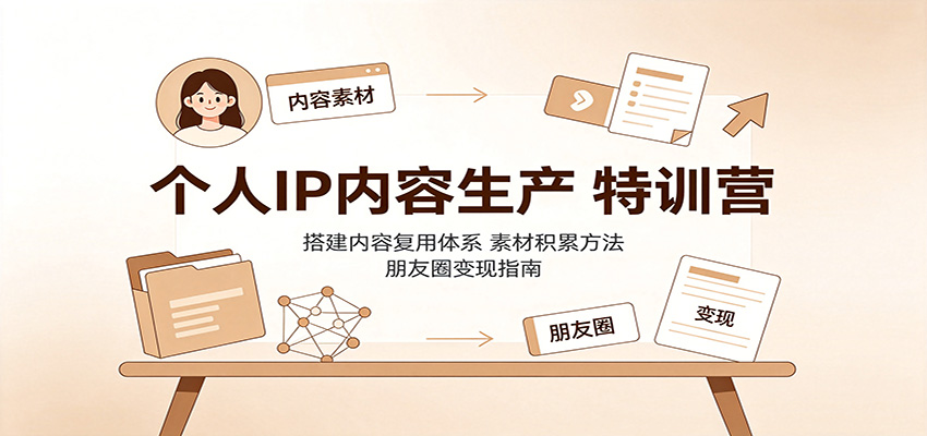 个人IP内容生产特训营：搭建内容复用体系，素材积累方法，朋友圈变现指南-迦哆网创社