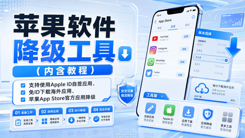 苹果软件降级工具(内含教程)，支持使用Apple ID自签应用、免ID下载海外应用、苹果App Store官方应用降级等-迦哆网创社