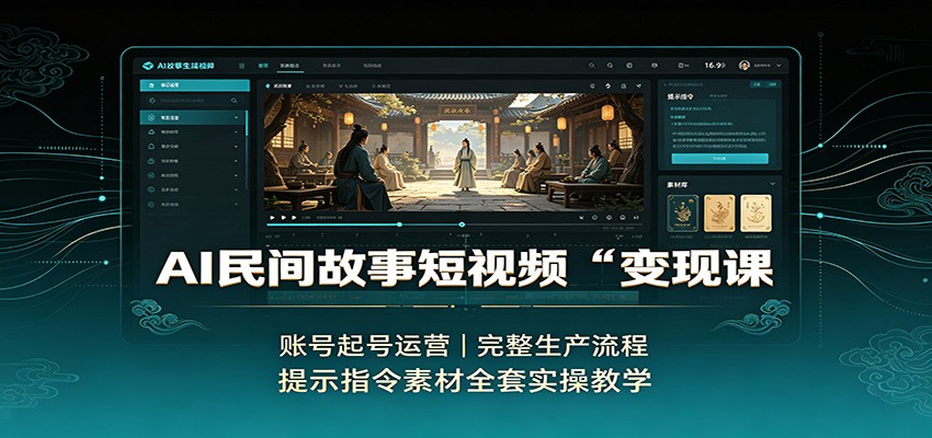AI民间故事短视频变现课：账号起号运营，完整生产流程，提示指令素材全套实操教学-迦哆网创社