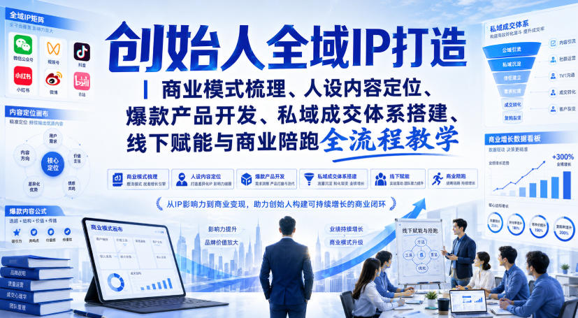 创始人全域IP打造｜商业模式梳理、人设内容定位、爆款产品开发、私域成交体系搭建、线下赋能与商业陪跑全流程教学-迦哆网创社
