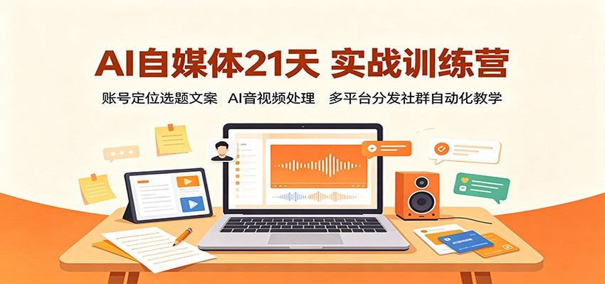 AI自媒体21天实战训练营：账号定位选题文案，AI音视频处理，多平台分发社群自动化教学-迦哆网创社