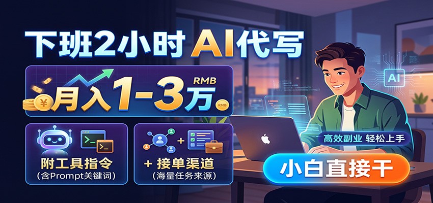 下班2小时AI代写，月入1-3万，附工具指令+接单渠道，小白直接干-迦哆网创社