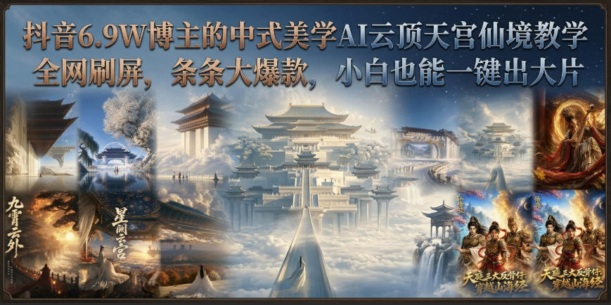 抖音6.9W博主的中式美学AI云顶天宫仙境教学,全网刷屏,条条大爆款,小白也能一键出大片-迦哆网创社