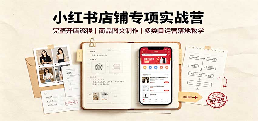 小红书店铺专项实战营：完整开店流程，商品图文制作，多类目运营落地教学-迦哆网创社