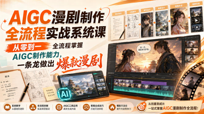 AIGC漫剧制作全流程实战系统课,从零到一全流程掌握AIGC制作能力,一条龙做出爆款漫剧-迦哆网创社