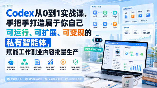Codex从0到1实战课,手把手打造属于你自己可运行、可扩展、可变现的私有智能体,赋能工作副业内容批量生产-迦哆网创社