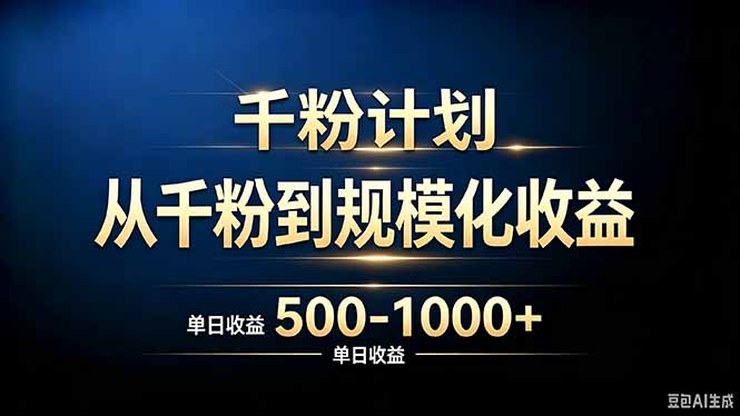 抖音千粉账号计划，从千粉到规模化收益 500-1000+单日收益-迦哆网创社