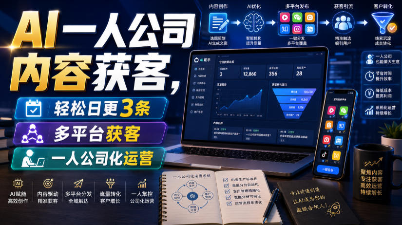 AI一人公司内容获客,轻松日更3条,多平台获客,一人公司化运营(更新0827)-迦哆网创社