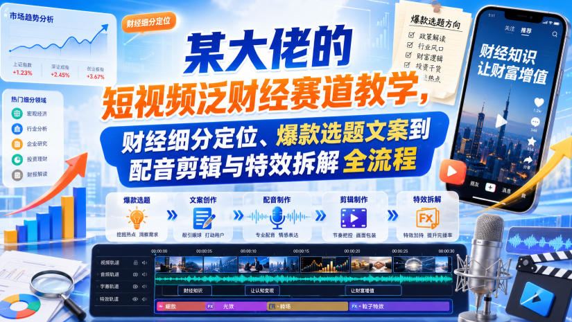 某大佬的短视频泛财经赛道教学，财经细分定位、爆款选题文案到配音剪辑与特效拆解全流程-迦哆网创社
