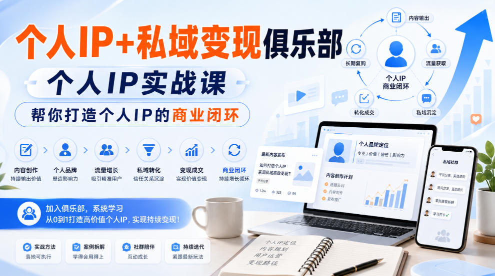 个人IP+私域变现俱乐部,个人IP实战课,帮你打造个人IP的商业闭环-迦哆网创社