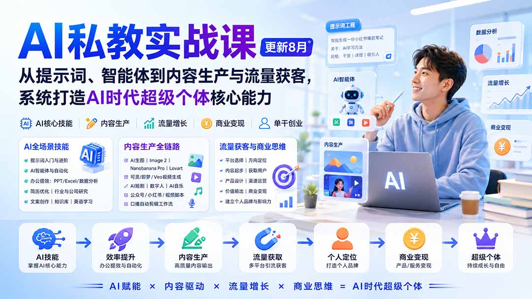 AI私教实战课-更新8月：从提示词、智能体到内容生产与流量获客，系统打造AI时代超级个体核心能力-迦哆网创社