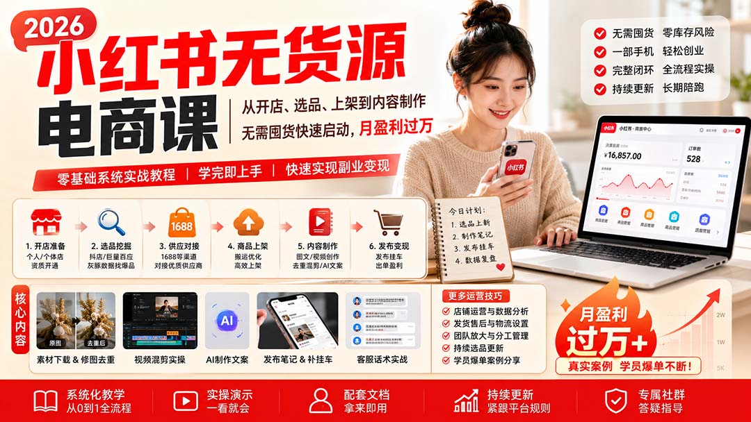 小红书无货源电商课(8月30更新-迦哆网创社