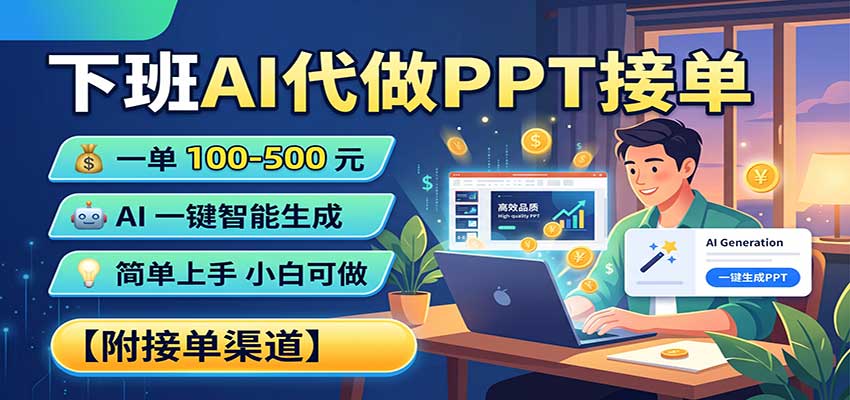 下班AI代做PPT接单，一单100-500，AI一键生成，小白也能做，附接单渠道-迦哆网创社