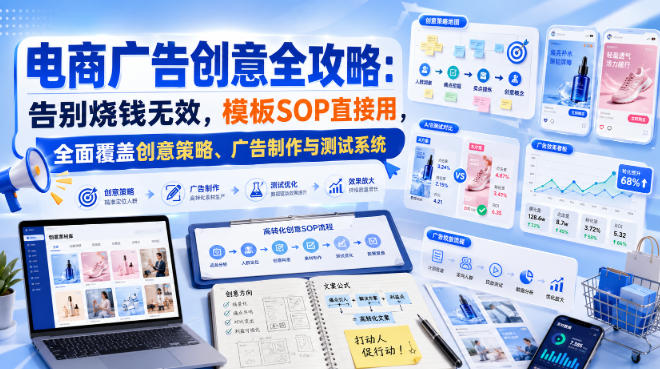 电商广告创意全攻略:告别烧钱无效,模板SOP直接用,全面覆盖创意策略、广告制作与测试系统【原创双语字幕】-迦哆网创社