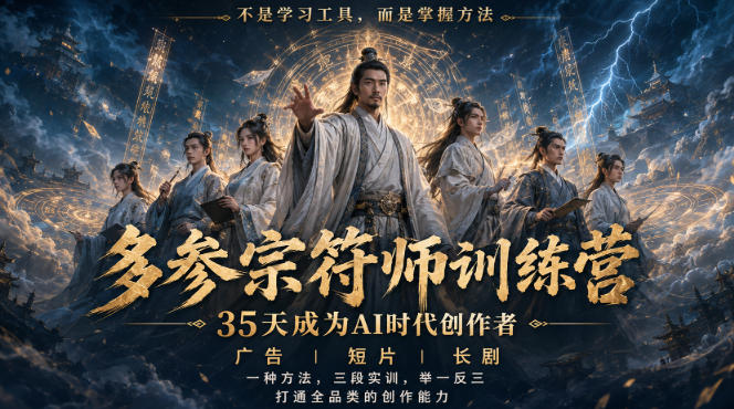 多参宗符师训练营，35天成为AI时代创作者，广告|短片|长剧，一种方法，三段实训，举一反三，打通全品类的创作能力-迦哆网创社