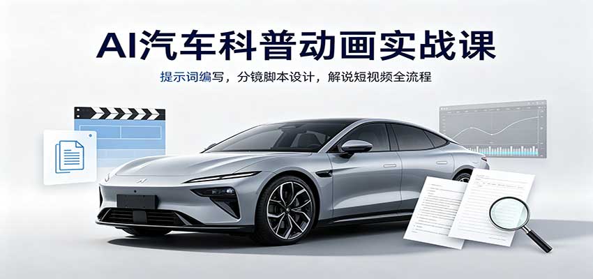 AI汽车科普动画实战课：提示词编写，分镜脚本设计，解说短视频全流程-迦哆网创社